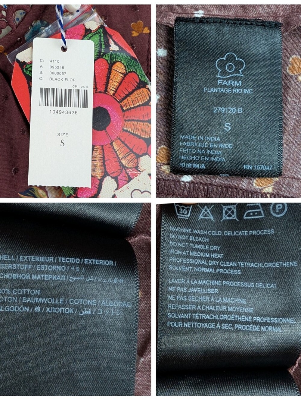 NWT Farm Rio x Anthropologie Flutter Sleeve High Neck Floral Blouse Small - Picture 10 of 10